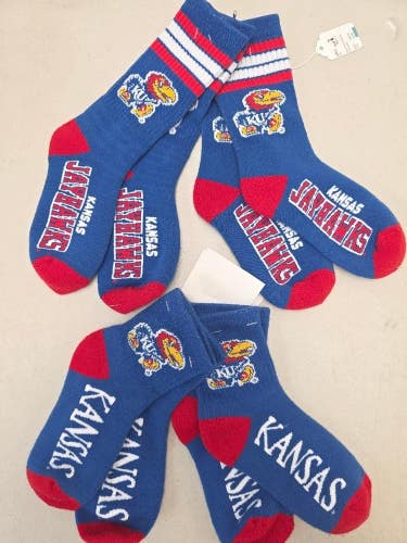 ST1a YOUTH 1-3 NCAA KANSAS JAYHAWKS Crew Socks Lot of 4 Pair New