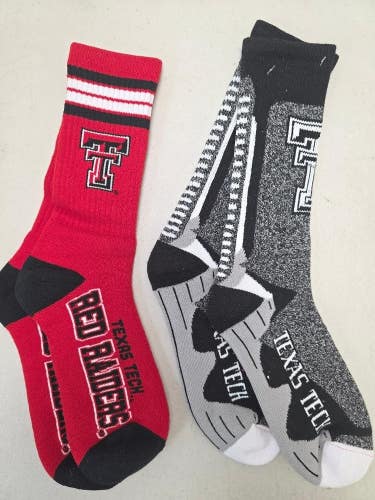 ST1a MENS NCAA TEXAS TECH RED RAIDERS Crew Socks Lot of 2 Pair LARGE New