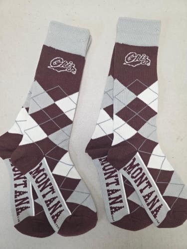 ST1a MENS NCAA MONTANA GRIZZLIES Crew Socks Lot of 2 Pair MEDIUM New