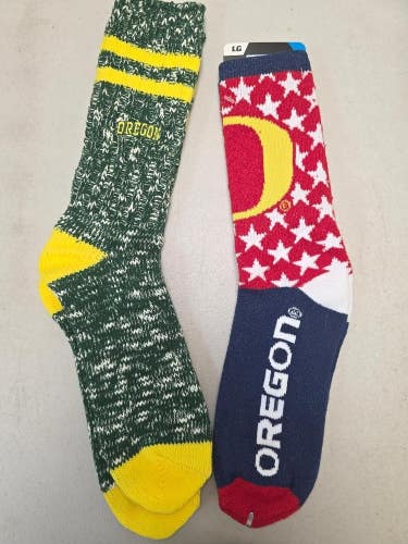 ST1a MENS NCAA OREGON DUCKS Crew Socks Lot of 2 Pair LARGE New