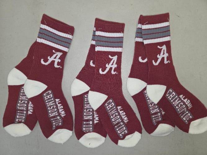 ST1a YOUTH 1-3 NCAA ALABAMA CRIMSON TIDE Crew Socks Lot of 3 Pair New