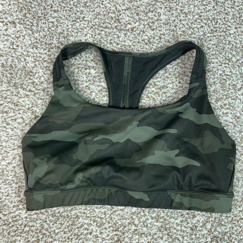 Athleta Bra Women Large Green Camo Workout Racerback Mesh Contender Gym Yoga