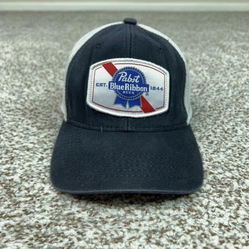 Pabst Blue Ribbon Hat Cap Snap Back Mens One Size Blue Trucker Mesh PBR Beer