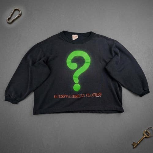 Vintage 80s GUESS Georges Marciano Sweatshirt OSFA 1989 Neon Question Mark