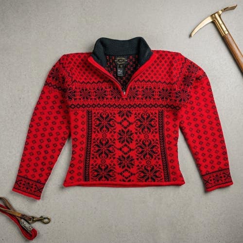 Obermeyer 1947 Wool Blend Sweater S Red Fair Isle Apres Ski Cabincore Retro