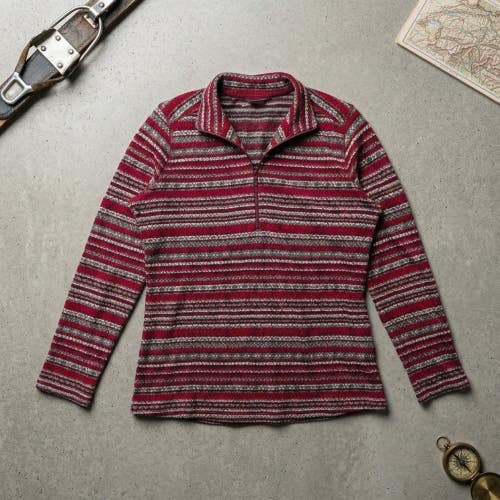 Woolrich Striped Quarter Zip Pullover M Red Cabincore Apres Ski Granola Girl
