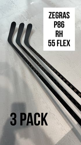 Intermediate(3x)Right CT: Zegras 55 Flex 63” (P86) ProBlackStock™ Unbranded Pro Stock Hockey Sticks