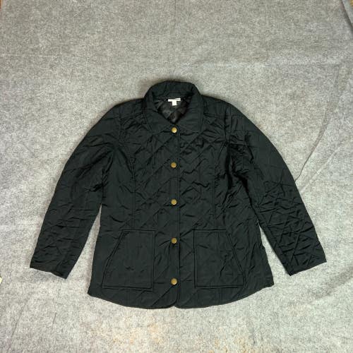 J Jill Womens Jacket Medium Black Windbreaker Heritage Quilted Coat Casual Top