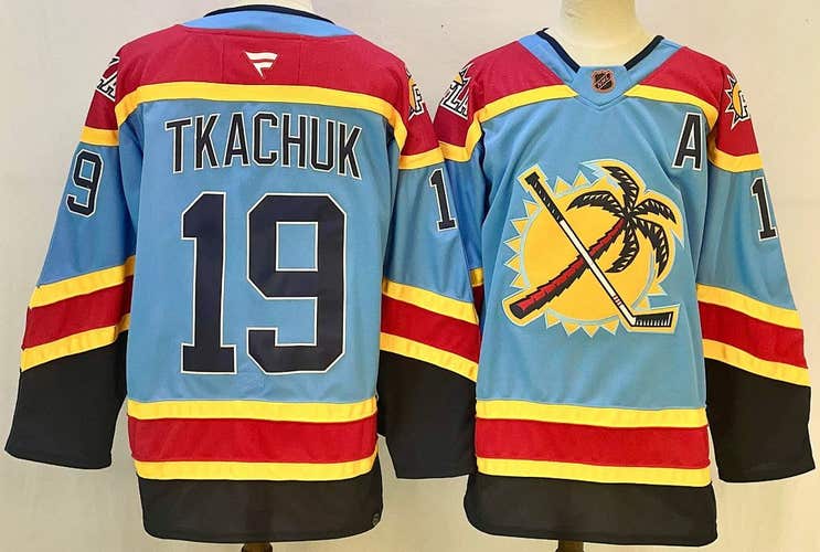 Men's Florida Panthers Matthew Tkachuk 19 Stitched Light Blue Jersey Ice Hockey Jersey size 52
