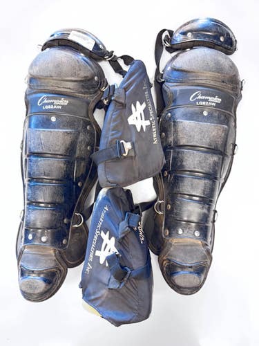 Used Champion Sports LG82AW Catchers Leg Guards Black Adult 11860-S000316438