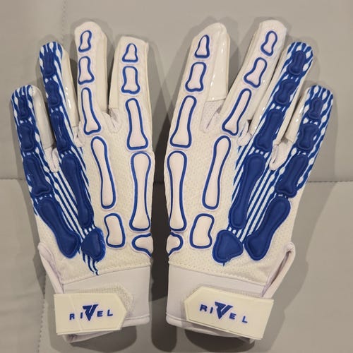 Rival Youth Football Gloves YM Reaper White/Blue Bones Full Finger, Pair