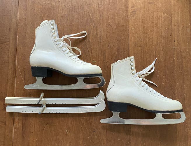 Vintage Don Jackson 800 Figure Skates 7B Czech White MK Fiesta Sheffield Blades