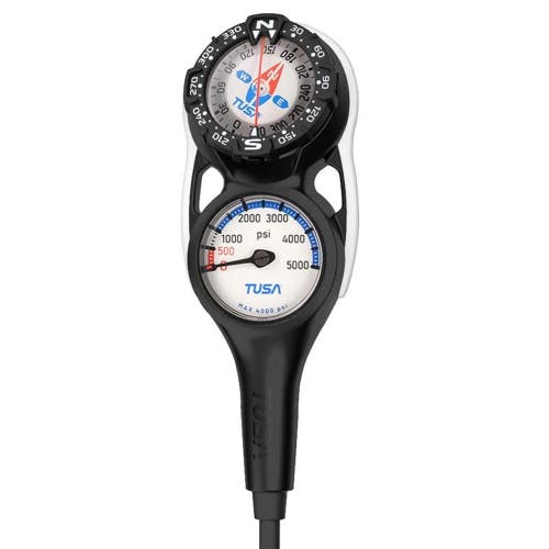 TUSA Compass Pressure Analog Scuba Diving 2 Gauge Console Mesh Hose SPG SC-0201U