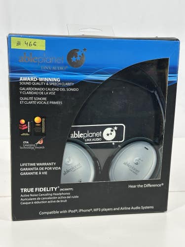 #466 ABLE PLANET Linx Audio Noise Cancelling Padded Headphones w/ case