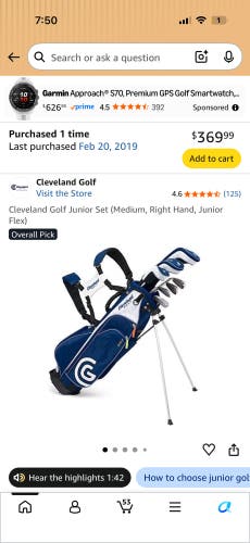 Junior Cleveland CGJ Medium Right Handed Clubs (Full Set) Junior 8 Pieces (Used)