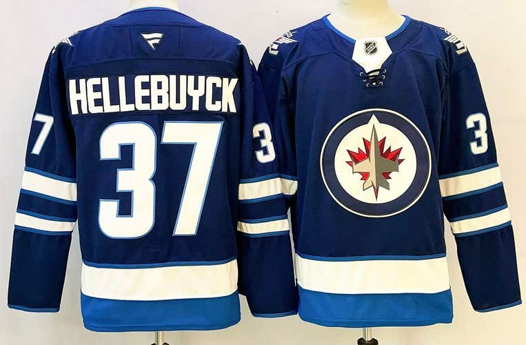 Men's Winnipeg Jets Hellebuyck 37 Stitched Blue Jersey Ice Hockey Jersey size 52