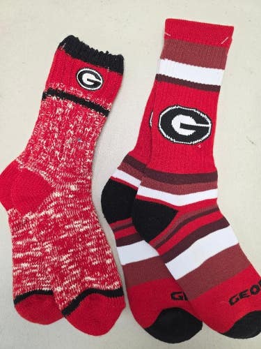 ST19 Mens NCAA GEORGIA BULLDOGS Crew Socks Lot of 2 Pair LARGE New