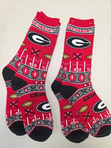 ST24 Mens NCAA GEORGIA BULLDOGS Crew Socks Lot of 2 Pair LARGE New
