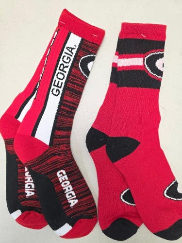 ST25 Mens NCAA GEORGIA BULLDOGS Crew Socks Lot of 2 Pair LARGE New