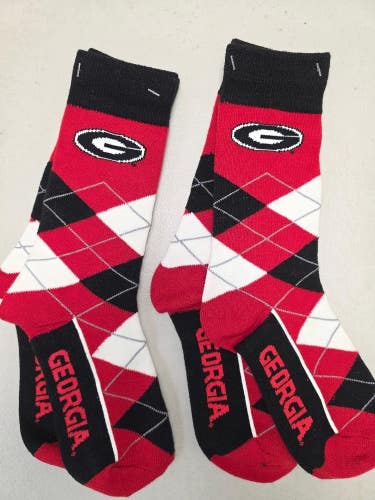 ST18 Mens NCAA GEORGIA BULLDOGS Crew Socks Lot of 2 Pair MEDIUM New