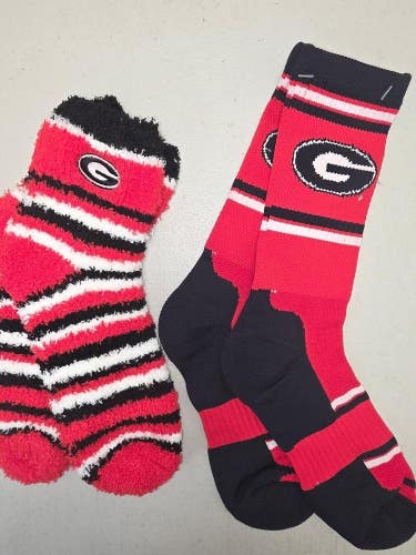 ST31 Mens NCAA GEORGIA BULLDOGS Crew Socks Lot of 2 Pair MEDIUM New