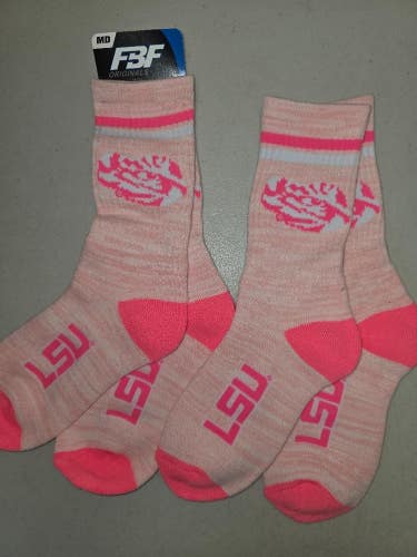 ST28 Mens NCAA LSU TIGERS Crew Socks Lot of 2 Pair MEDIUM New
