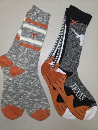 ST12 Mens NCAA TEXAS LONGHORNS Crew Socks Lot of 2 Pair LARGE New