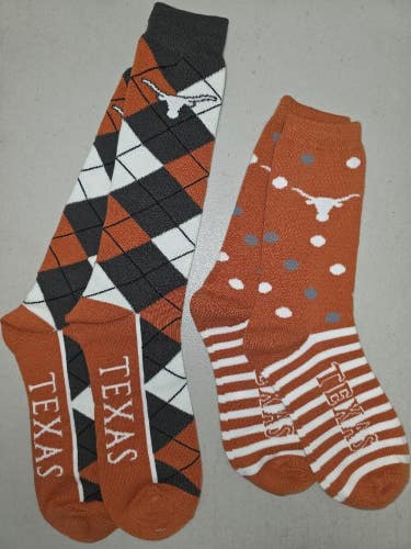 ST15 Mens NCAA TEXAS LONGHORNS Crew Socks Lot of 2 Pair MEDIUM New
