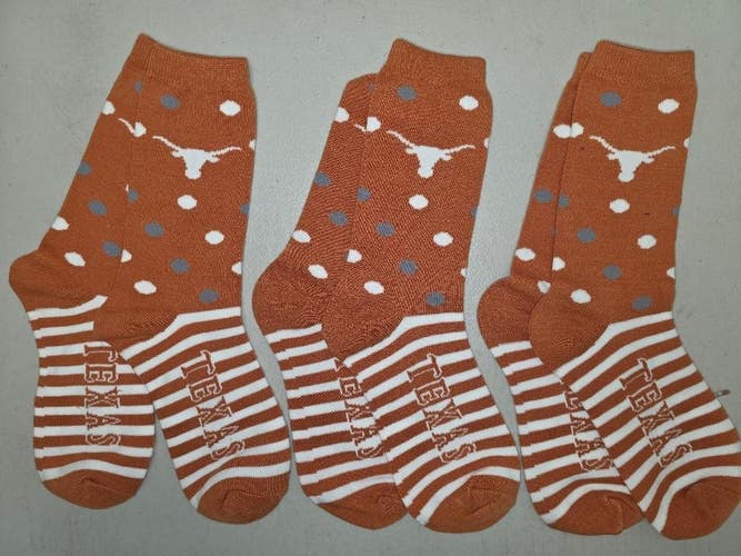 ST16 Mens NCAA TEXAS LONGHORNS Crew Socks Lot of 3 Pair MEDIUM New
