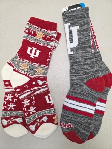 ST13 Mens NCAA INDIANA HOOSIERS Crew Socks Lot of 2 Pair LARGE New