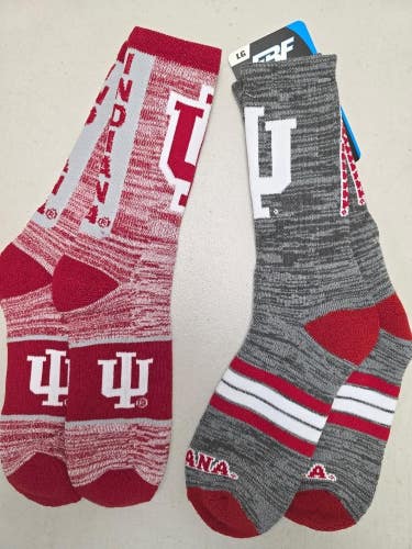 ST14 Mens NCAA INDIANA HOOSIERS Crew Socks Lot of 2 Pair LARGE New
