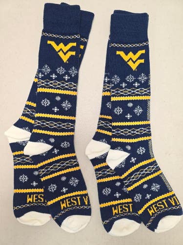 ST18 Mens NCAA WEST VIRGINIA MOUNTAINEERS Crew Socks Lot of 2 Pair MEDIUM New