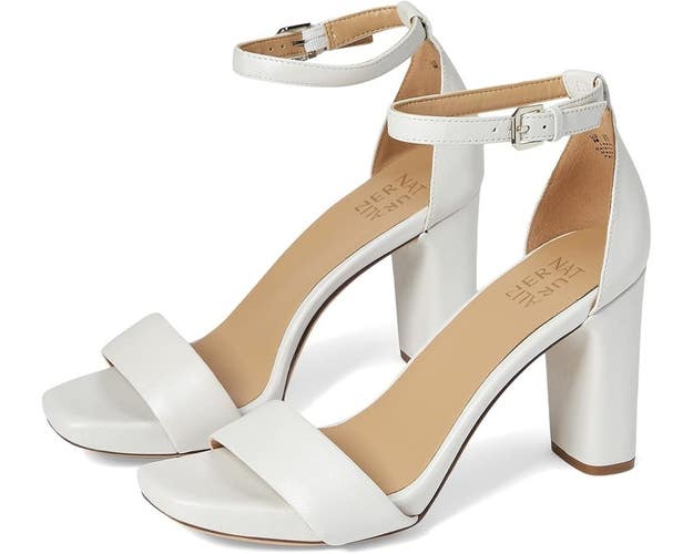 Naturalizer Joy Sandals Women's 8 B White Leather Ankle Strap Block Heel RHS9705
