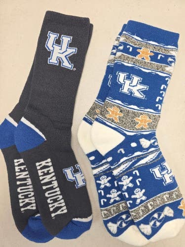ST57 Mens NCAA KENTUCKY WILDCATS Crew Socks Lot of 2 Pair MEDIUM New