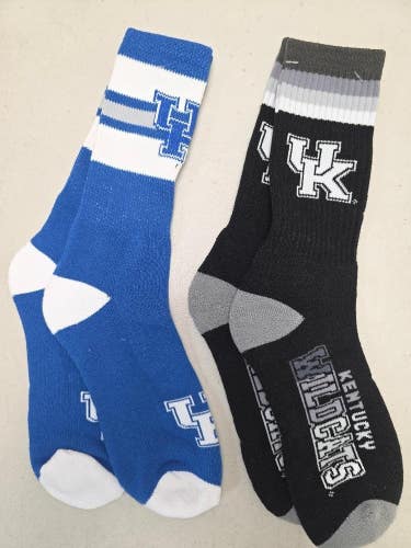 ST59 Mens NCAA KENTUCKY WILDCATS Crew Socks Lot of 2 Pair LARGE New