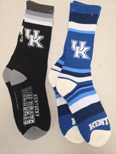 ST60 Mens NCAA KENTUCKY WILDCATS Crew Socks Lot of 2 Pair LARGE New