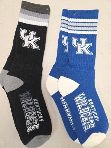 ST61 Mens NCAA KENTUCKY WILDCATS Crew Socks Lot of 2 Pair LARGE New