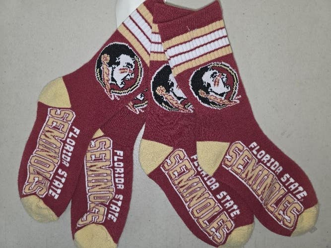 ST39 YOUTH 1-5 NCAA FLORIDA STATE SEMINOLES Crew Socks Lot of 2 Pair New