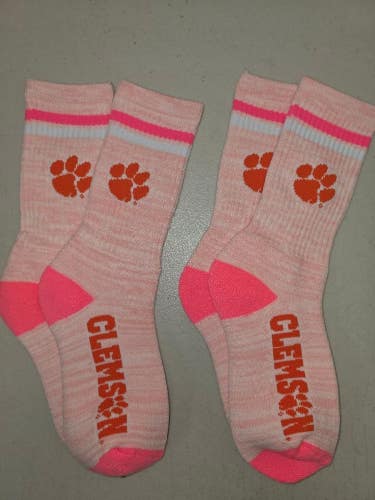 ST10 Mens NCAA CLEMSON TIGERS Crew Socks Lot of 2 Pair MEDIUM New