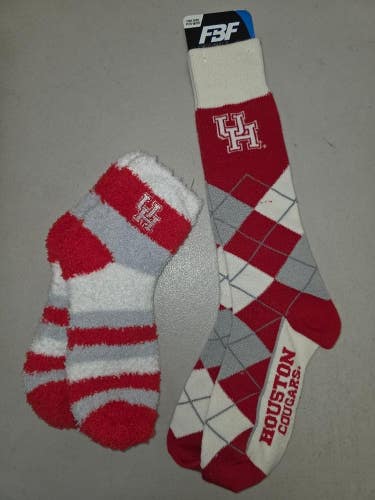 ST11 Mens NCAA HOUSTON COUGARS Crew Socks Lot of 2 Pair MEDIUM New