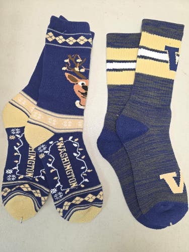 ST15 Mens NCAA WASHINGTON HUSKIES Crew Socks Lot of 2 Pair LARGE New