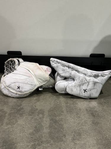White Intermediate Bauer Vapor X5 Pro Goalie Gloves & Blockers Regular (Used)
