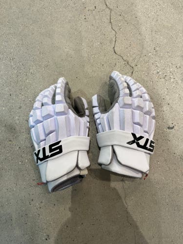 White Medium STX LZR Lacrosse Gloves (Used)