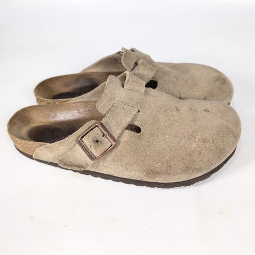 Birkenstock Boston Suede Clogs Taupe Tan Buckle Slip On Shoes Womens 41/10