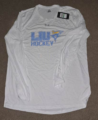 LIU Sharks Hockey Under Armour Team Issued Long Sleeve Wicking Shirt Large