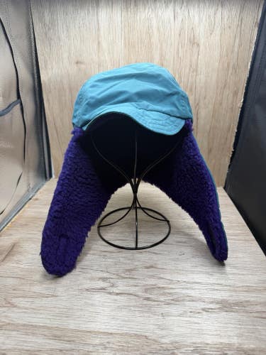 Vtg 90s COLUMBIA Teal Aqua Trapper Hat Sherpa Lined Ear Flaps Sz L/XL Rare USA