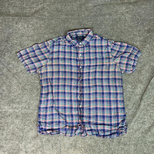 Polo Ralph Lauren Mens Shirt Medium Purple Green Sea Soft Linen Plaid Preppy Top