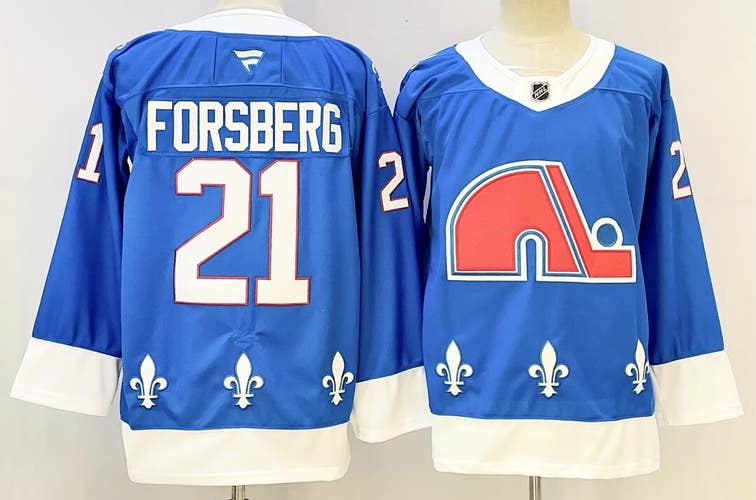 Quebec Nordiques Peter Forsberg #21 Stitched Blue Jersey Reverse Retro Ice Hockey Jersey Size 54