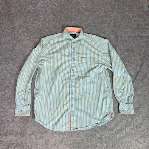 Indigo Palms Mens Shirt Large Blue Striped Button Tommy Bahama Classic Preppy
