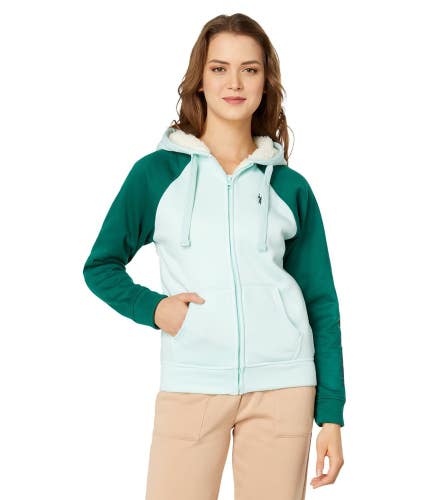 U.S. Polo Assn. Hoodie Womens Large Aqua Green Kangaroo Pockets Full Zip FROG819